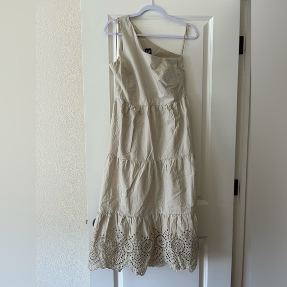 GAP 100% Cotton Beige One-Shoulder Midi Dress Size 4 - Picture 12 of 12